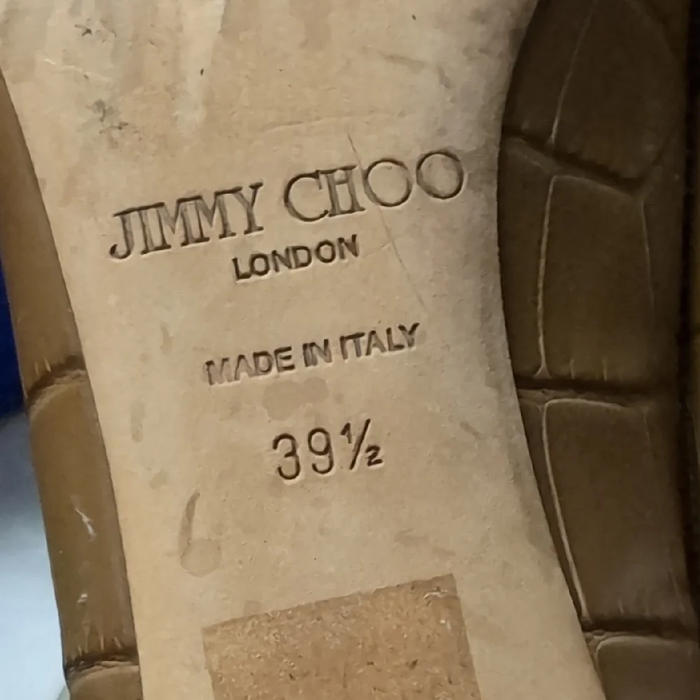 Jimmy Choo Croc-Embossed Tan Peep-Toe Heels - Picture 7 of 7